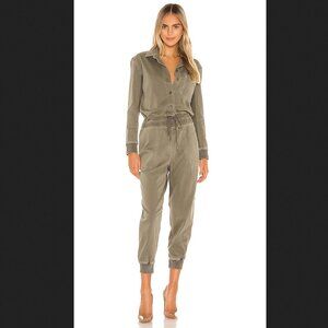 James Pearse Mixed Media Jumpsuit Khaki Green Size: 1 (S)